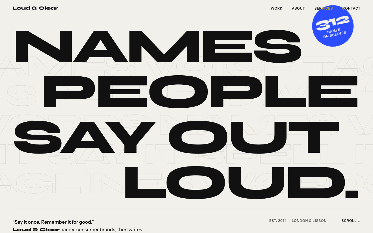 Screenshot der Website, die aus dem Prompt „Agentur mit kräftiger Typografie“ generiert wurde