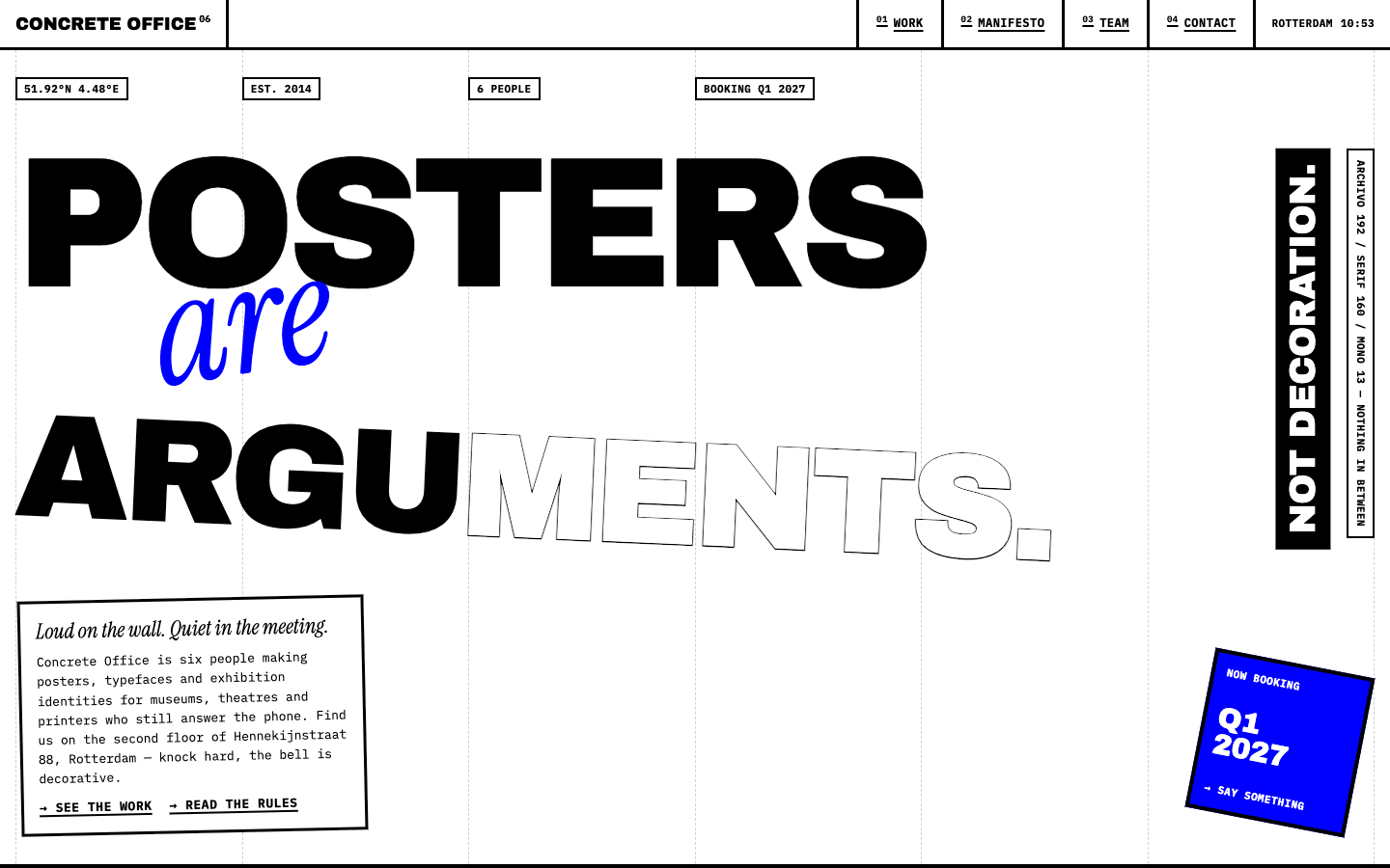 Screenshot der Website, die aus dem Prompt „Brutalistische Kreativagentur“ generiert wurde