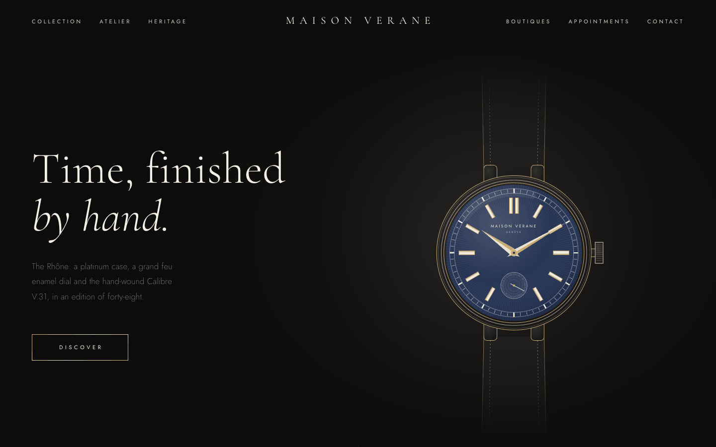 Screenshot der Website, die aus dem Prompt „Luxuriöse High-End-Marke“ generiert wurde