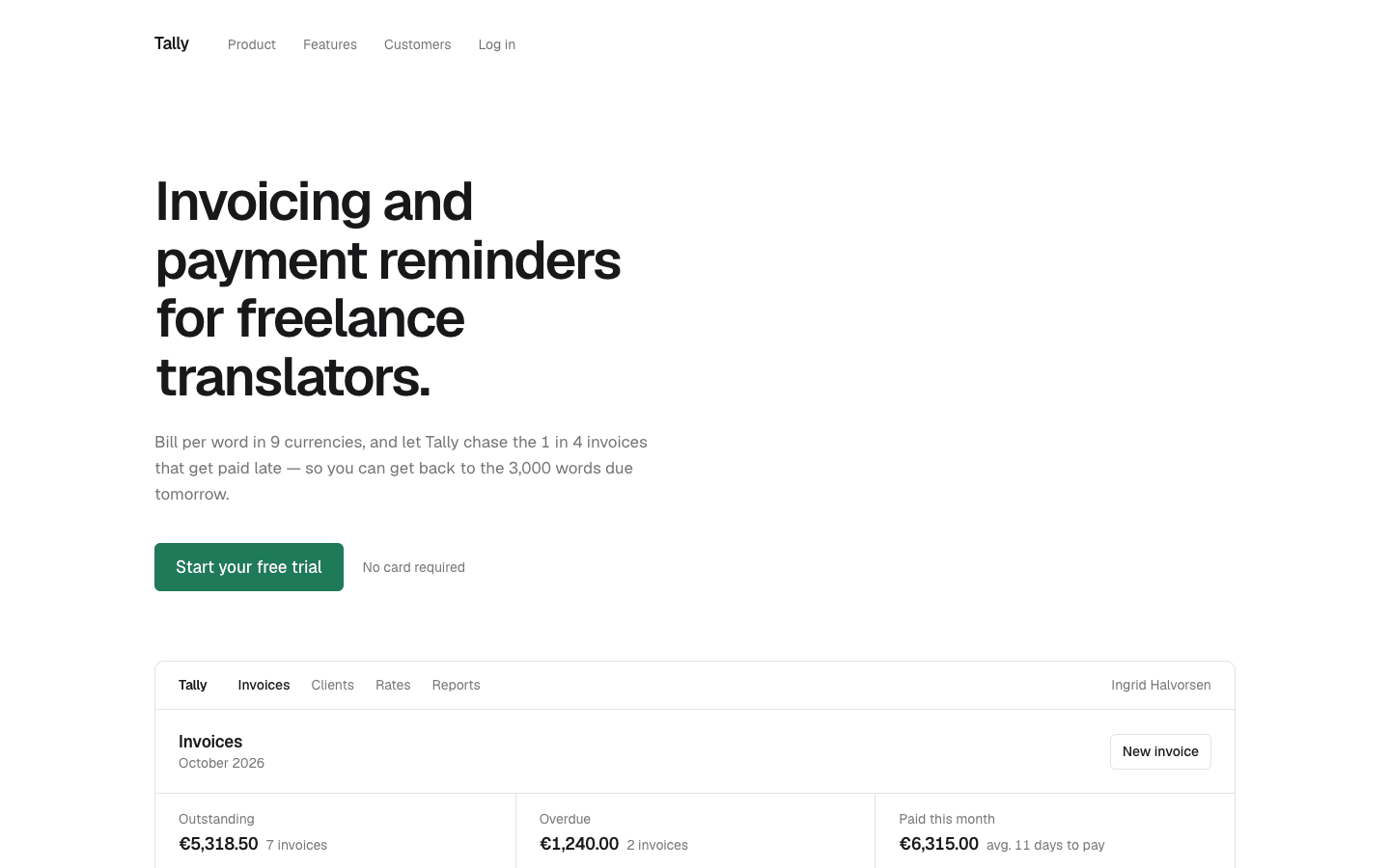 Screenshot der Website, die aus dem Prompt „Minimalistisches, klares Startup“ generiert wurde