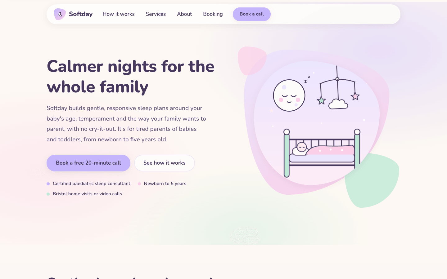 Screenshot der Website, die aus dem Prompt „Sanftes Pastell-Wellness“ generiert wurde