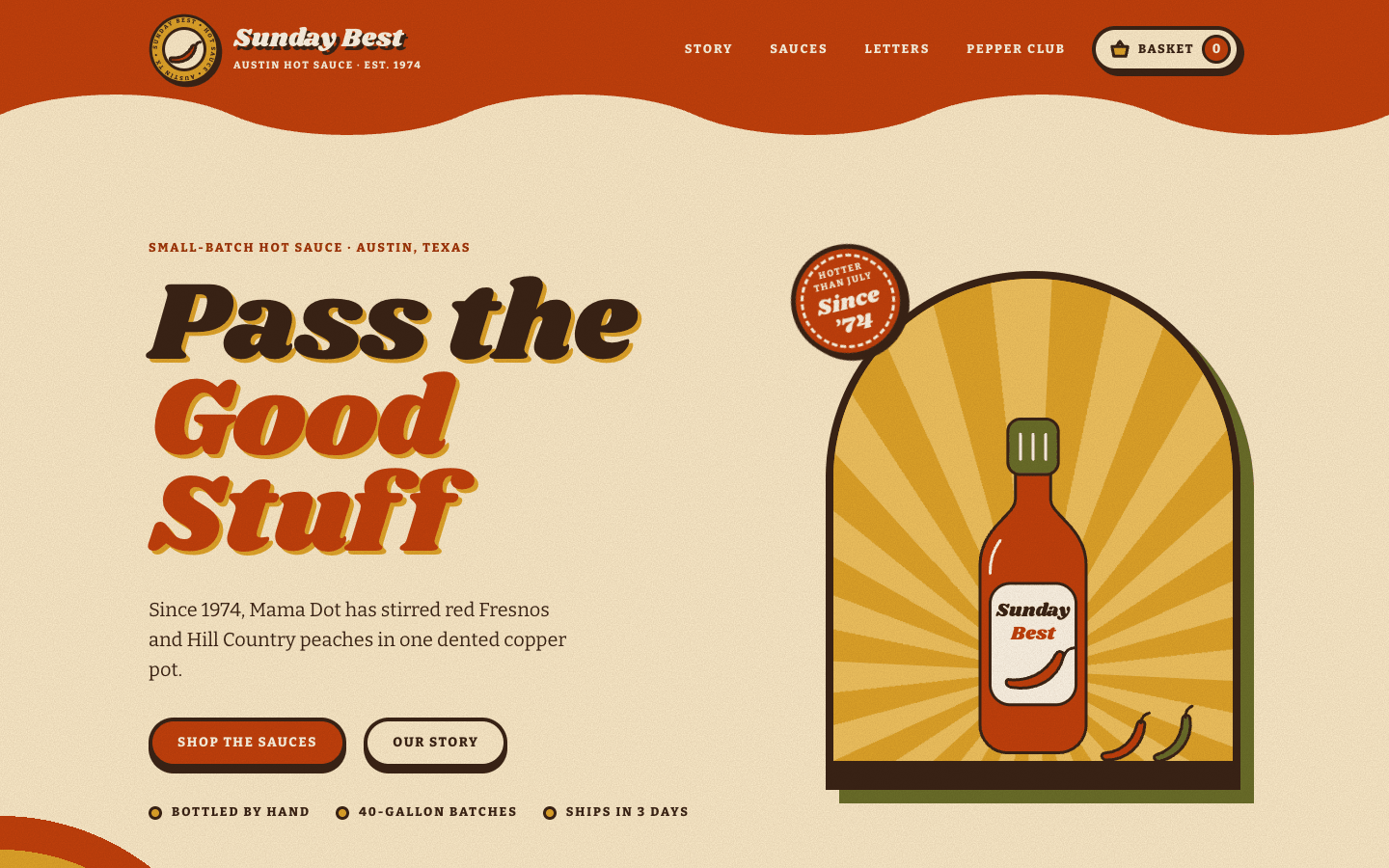 Screenshot der Website, die aus dem Prompt „Retro-Vintage-Marke“ generiert wurde